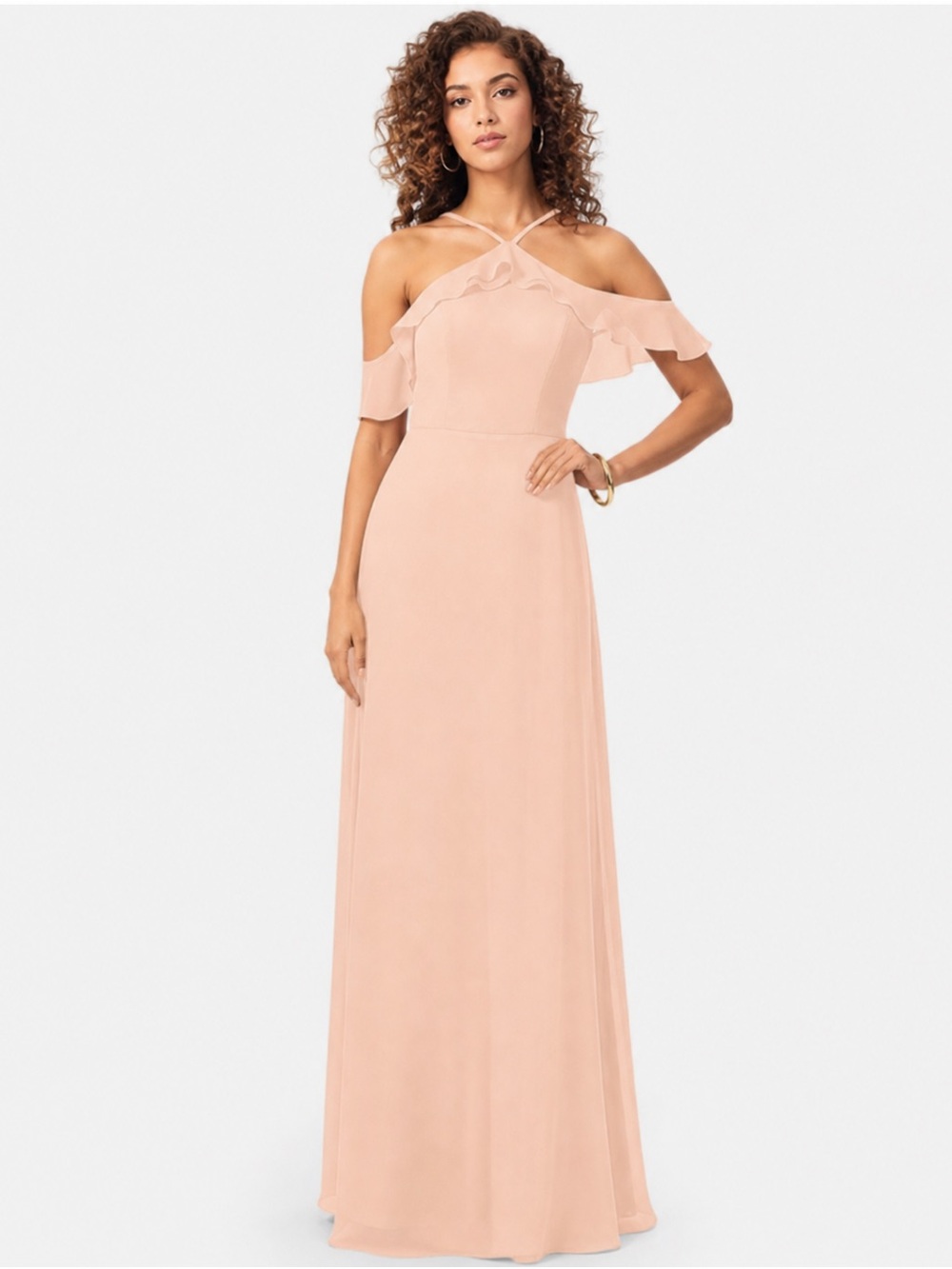 NWT Azazie Dusty Pink Formal Maxi Gown Ailani Bridesmaid Dress Off Shoulder A6
